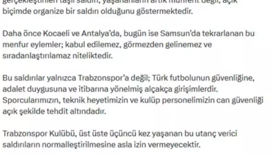 Trabzonspor, Samsunspor deplasmanı öncesinde takım otobüsüne yönelik taşlı saldırıyı kınayarak